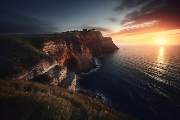 Sunset at Etretat Normandy France Panoramic image