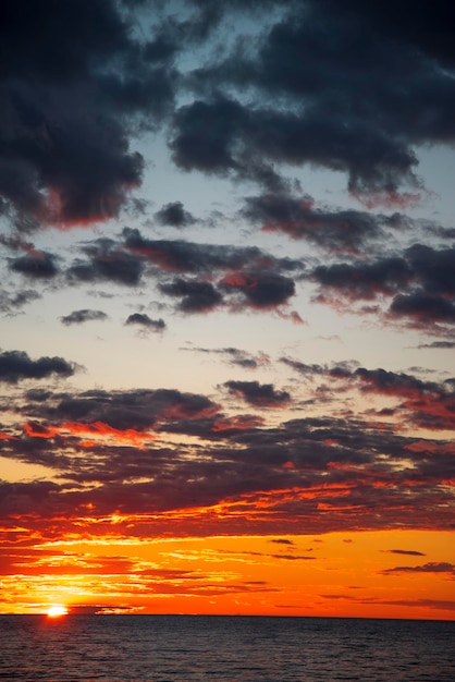 Sunset over the evening ocean