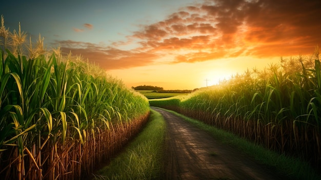 Photo sunset over a field of corn summer landscape