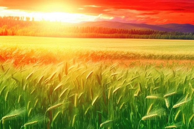 Sunset in a Field of Grass Generative AI