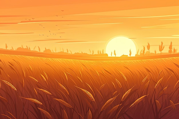 Sunset on the field with wheat