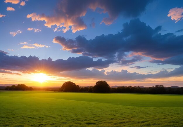 Sunset over fields of Rapeseed