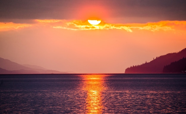 Sunset on the fiords of Alaska.