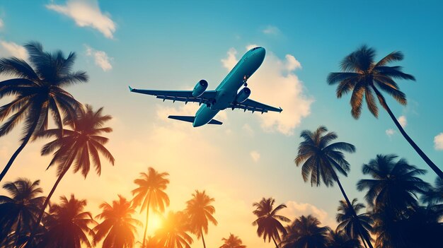 Sunset Flight Over Palm Trees A Travel and Vacation Adventure by Airplane