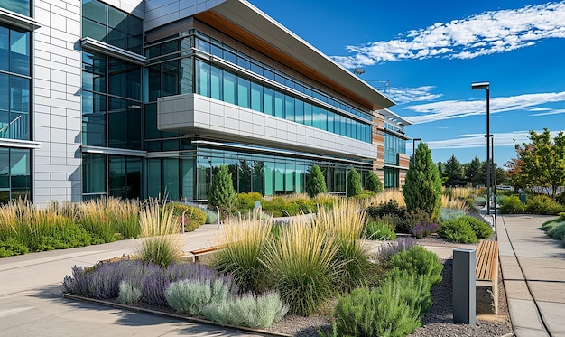 Sunset Focus on Modern Office Building Exterior