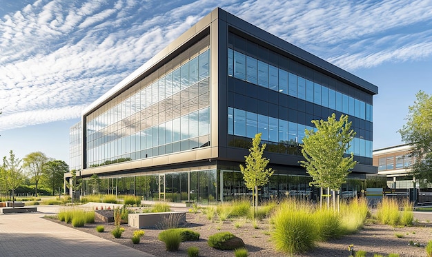 Sunset Focus on Modern Office Building Exterior