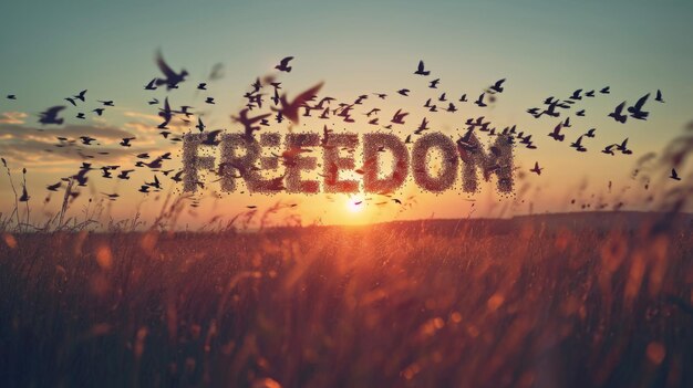 Sunset Freedom concept creative horizontal art poster