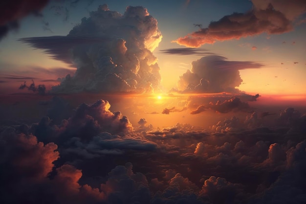 Sunset from clouds 8k day light hyperrealistic