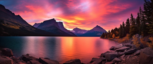 Закат над Национальным парком Ледников Монтана Соединенные Штаты Америки
