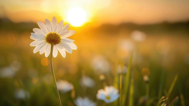 Sunset Glow on Blooming Daisy Field World Environment Day