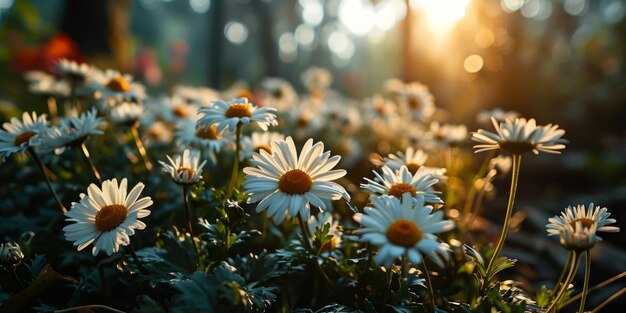 Sunset Glow on Daisy Field