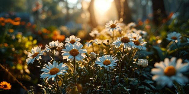 Sunset Glow on Daisy Field