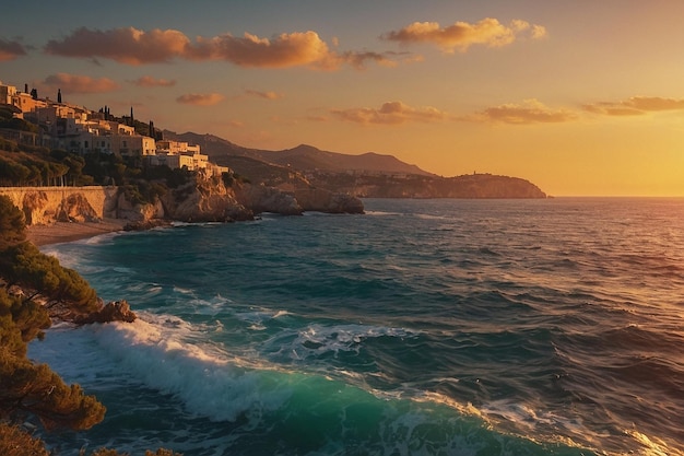 Sunset Glow on Mediterranean Coastline