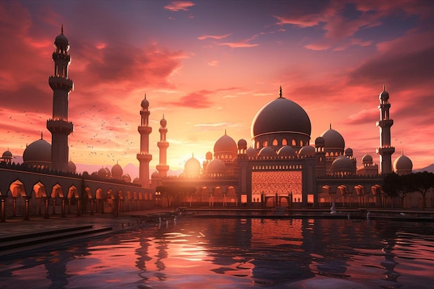 Sunset Glow on Mosque Facade