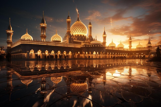 Sunset Glow on Mosque Facade