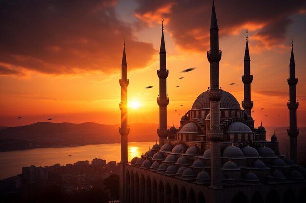 Sunset Glow on Mosque Minarets