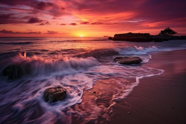 Sunset glow on the shore beach landscape photos