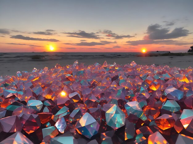 Photo sunset glow through clear crystal serene nature photography