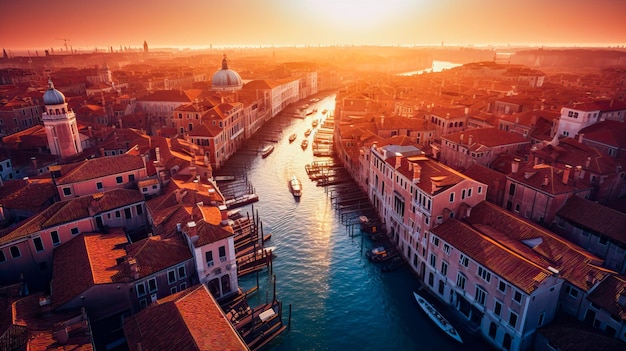 A sunset over the grand canal in venice