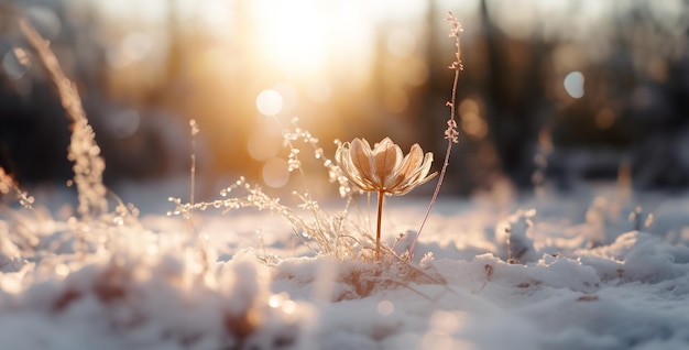 Photo sunset in the grass grass in the morning grass in the snow grass and snow snowy winter