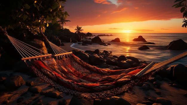 Sunset hammock at the beach Generative Ai