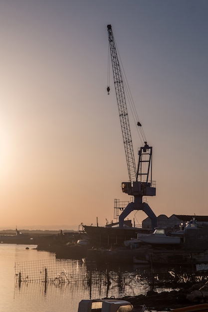 Sunset on the harbor of Isla del Moral, Spain.