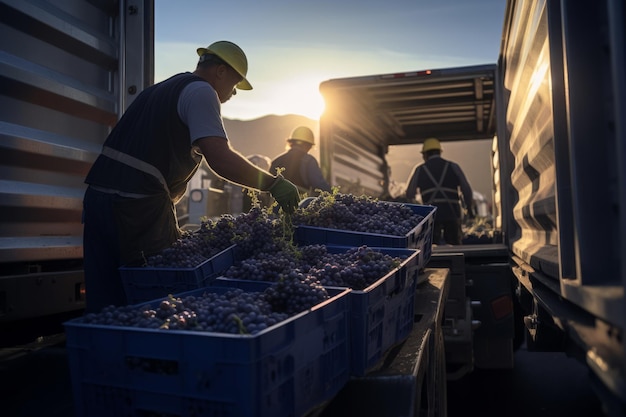 Sunset Harvest Loading Grapes