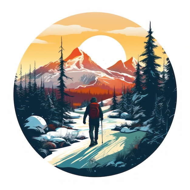 Sunset Hike Vector Illustration Of Mountain And Forest Walk