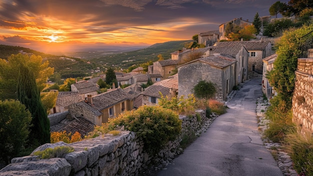 Foto il tramonto su uno storico villaggio toscano in italia splendente