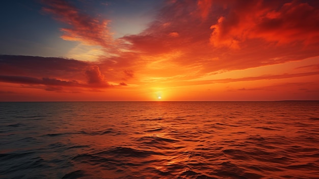 Sunset horizon Fiery skies over tranquil ocean waters AI Generated