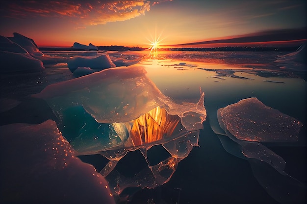 Sunset and ice on the seagenerative ai