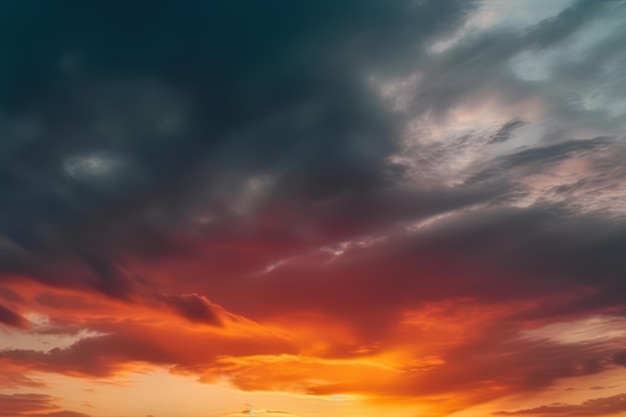 夕日は、カラフルな乱気流の暗いターコイズと赤のスタイルで野原の上にあります