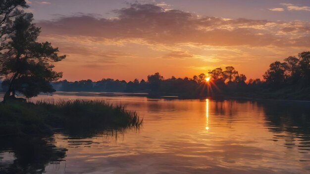 A sunset is reflected on the water