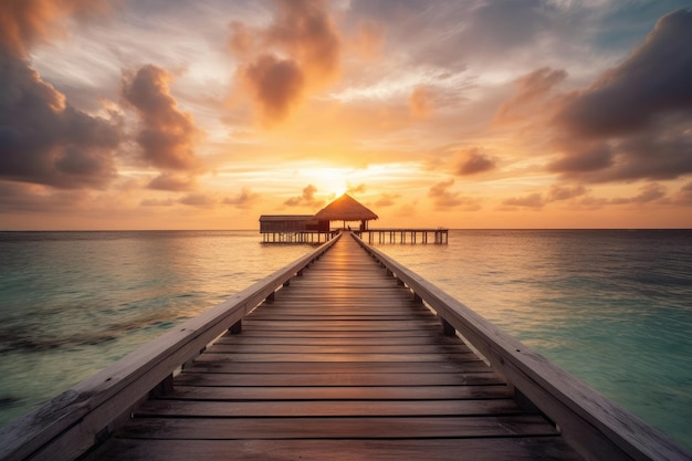 Sunset on the island of Maldives at a resort