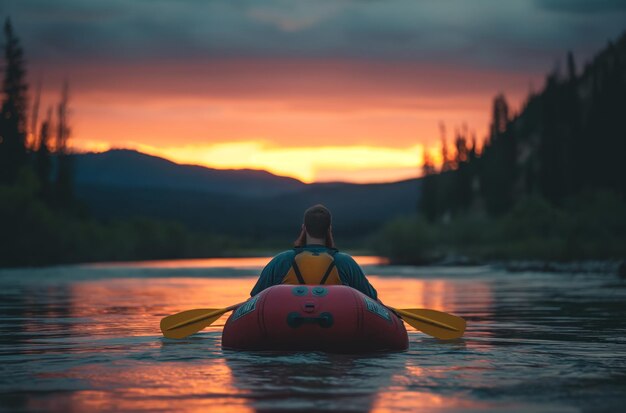 Foto avventura in kayak al tramonto