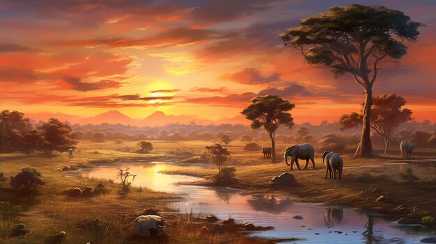 Sunset kenya landscape savanna