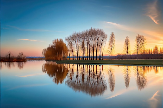 Sunset on the lake. Colorful Sky