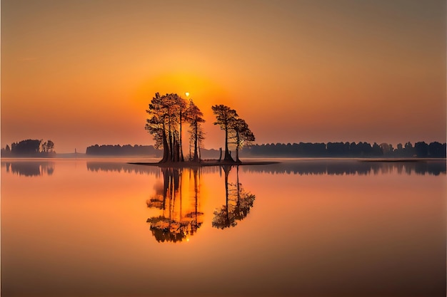 Sunset on the lake. Colorful Sky