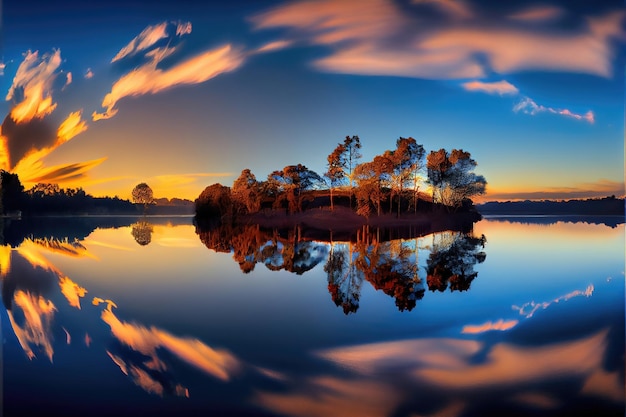 Sunset on the lake. Colorful Sky