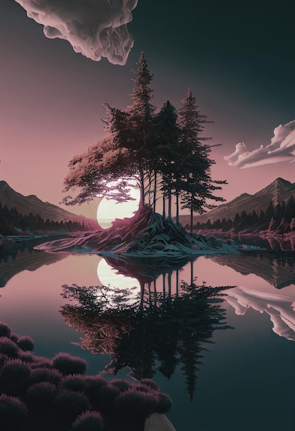 Sunset at the lake generated by artificial intelligence