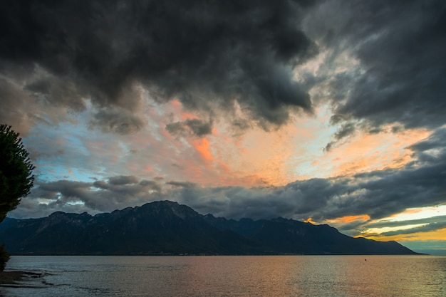 Sunset over Lake Geneva at Montreux