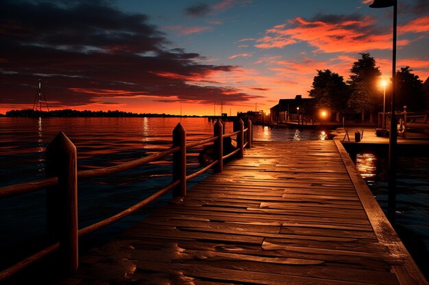 sunset at lake pier