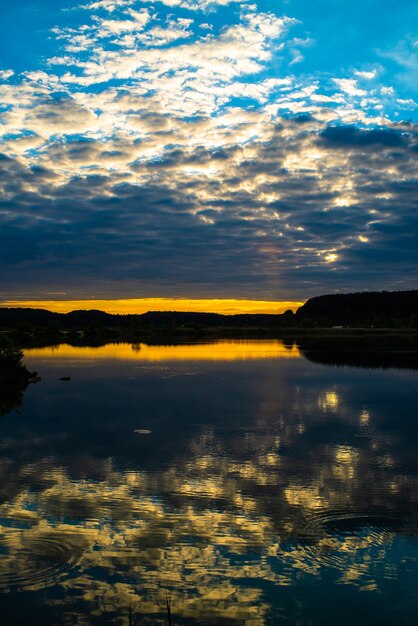 Sunset on the lake for recreations and fishing