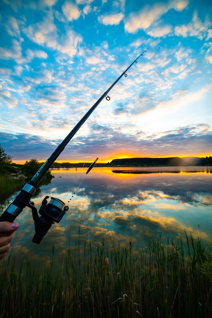 Sunset on the lake for recreations and fishing