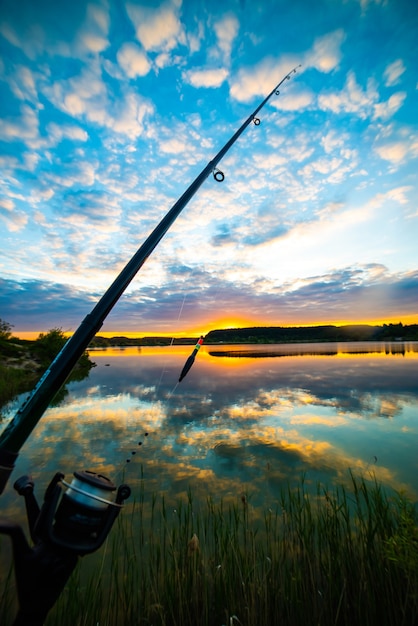 Sunset on the lake for recreations and fishing