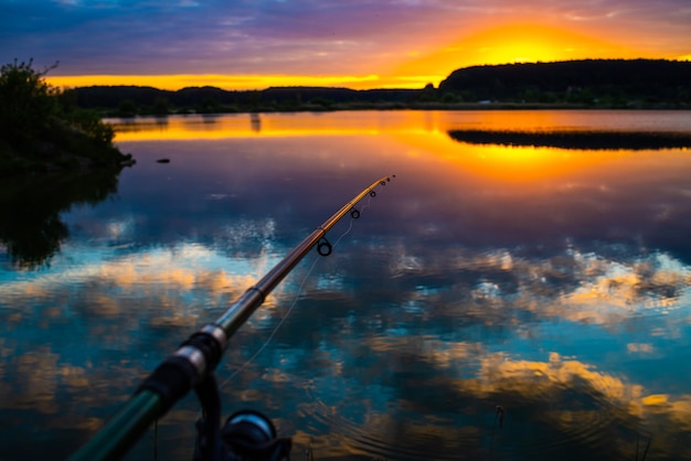 Sunset on the lake for recreations and fishing