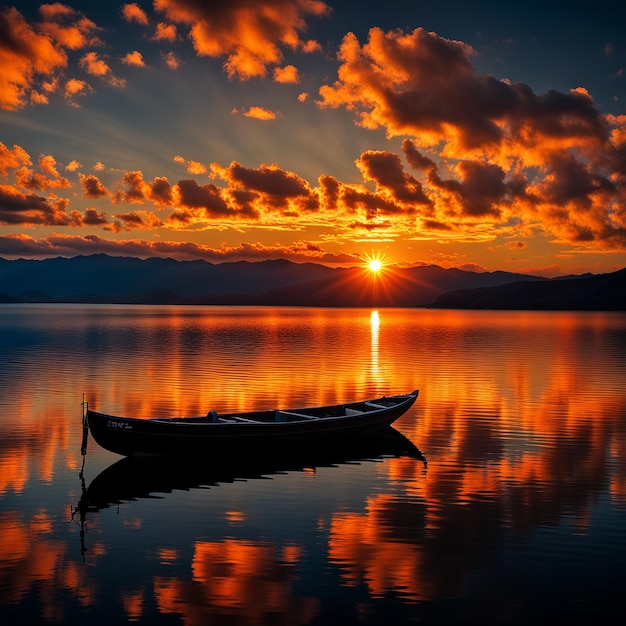 Foto tramonto sul lago tramonto sul lago bellissimo tramonto sul mare