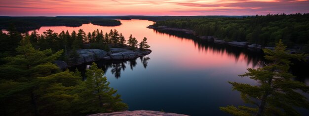 Sunset Over Lake With Trees