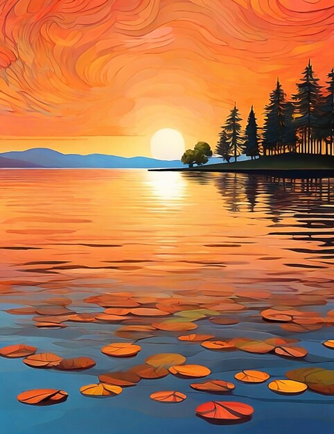 sunset and lake