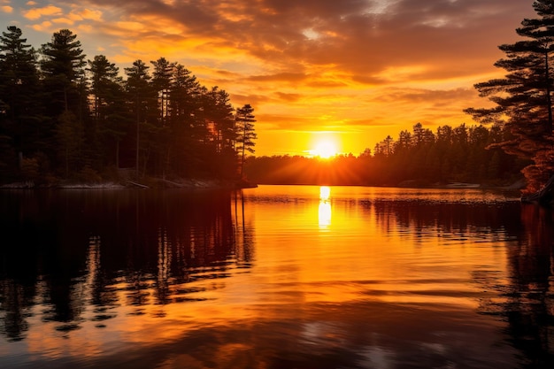 Photo sunset on the lake